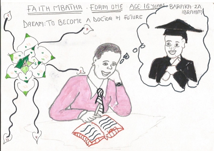 Tekening van een leerling van 'Baraka Za Ibrahim' in Nairobi - Kenia.
